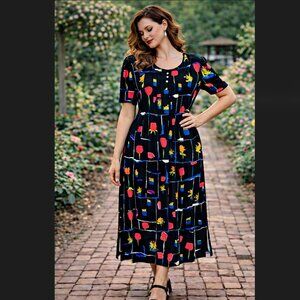 Vintage Jessica Howard Floral Maxi Dress 14 Black Tie Back Slit Garden Party EUC
